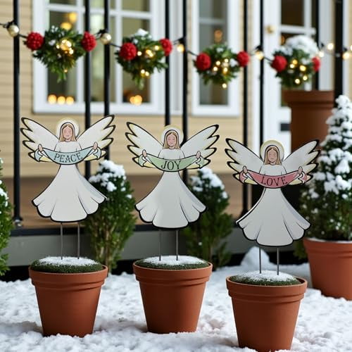 Christmas Angel Yard Signs Set of 3 - Outdoor PVC Christmas Decorations with Stakes, Holiday Decor