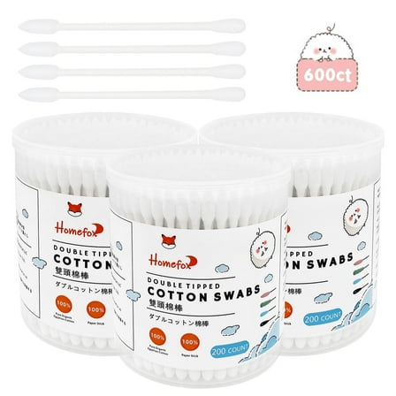 HOMEFOX 600 Count White Cotton Swabs with Precision Pointed Tips, Pure Organic Cruelty-Free
