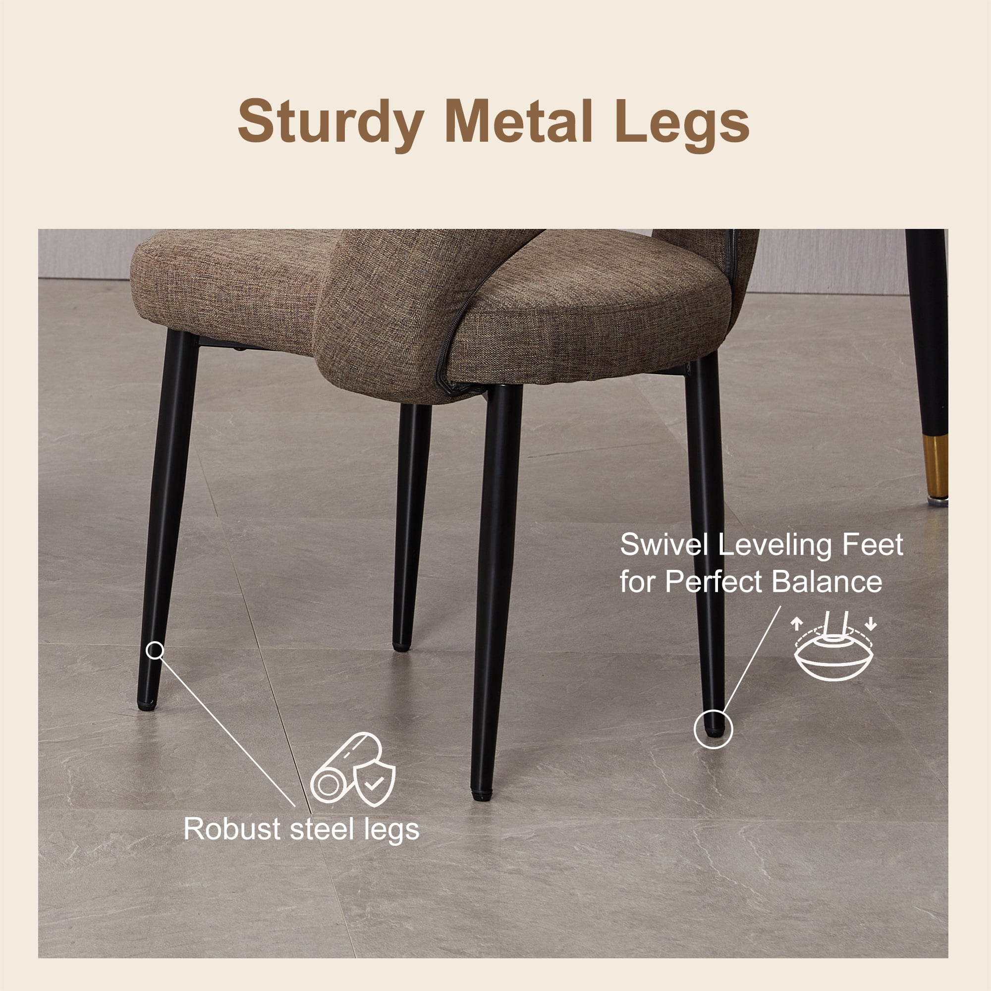 ENYLAY Modern Farmhouse Fabric Upholstered Dining Chairs Set of 2 with Metal Legs & Padded Seat , Mossy Taupe