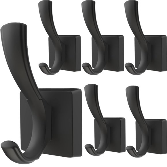 Tofiigrem Ganchos para Toallas Negros Ganchos para Abrigos para Pared Soporte para Toallas de Mano para baño Entrada Ganchos para Sombreros para Colgar Toallas para Abrigos (Paquete de 6)