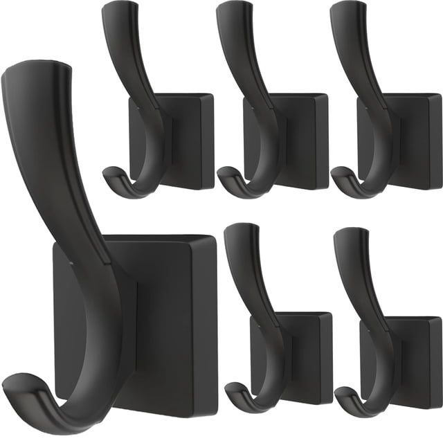 Tofiigrem Ganchos para Toallas Negros Ganchos para Abrigos para Pared Soporte para Toallas de Mano para baño Entrada Ganchos para Sombreros para Colgar Toallas para Abrigos (Paquete de 6)