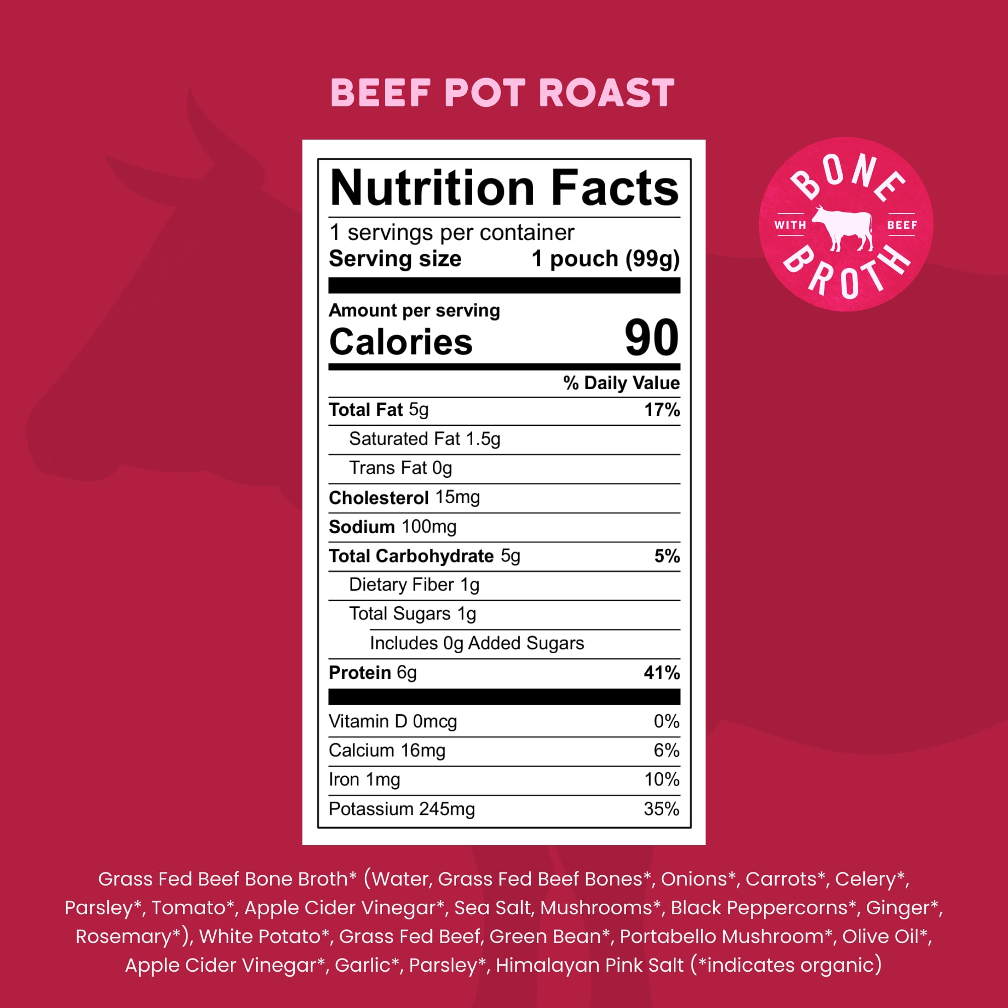 (12 pack) Serenity Kids Grass Fed Beef Pot Roast Stage 2 Baby Food Organic Veggies Herbs & Bone Broth, 3.5oz Pouch