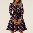 thumbnail image 2 of Long Sleeve Fit And Flare Heart Dress for Women Belted Waist Romantic Heart Print Flowy Skirt Soft Comfortable Fabric Ideal for Valentine s Day Casual Wear, Sizes S-5XL, 2 of 5