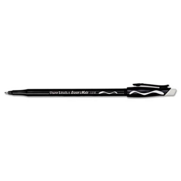 Paper Mate 3930158 Eraser Mate Ballpoint Stick Erasable Pen, Black Ink, Medium, Dozen