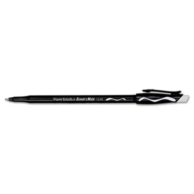 Paper Mate 3930158 Eraser Mate Ballpoint Stick Erasable Pen, Black Ink, Medium, Dozen