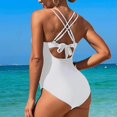 thumbnail image 6 of Puntoco Swimsuit for women Women's One Piece Swimsuit Crisscross Tummy Control Bathing Suit High Waisted Ruched Classic Retro Swimwear White 16-18(XL), 6 of 7