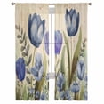 thumbnail image 3 of Blue Purple Spring Floral Sheer Curtains 96 Inches Long 2 Panels Set, Window Sheer Curtains for Living Room/Bedroom, Summer Botanical Tulip Vintage Light Filtering Rod Pocket Curtain 52'' x 96'' x 2, 3 of 7