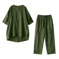 thumbnail image 7 of Outfmvch Linen Sets for Women Vintage Tracksuit Linen Beach Set 2 Piece Sleepwear Womens Sets Summer Wide Leg Trousers Suit Lightweight Lounge Set Womens Pajama Sets Linen Outfit Women Green 4XL, 7 of 7