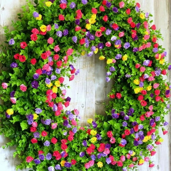 STAOEDU Farmhouse Colorful Cottage Wreath, Colorful Spring Summer Wreath, 14in, Plastic