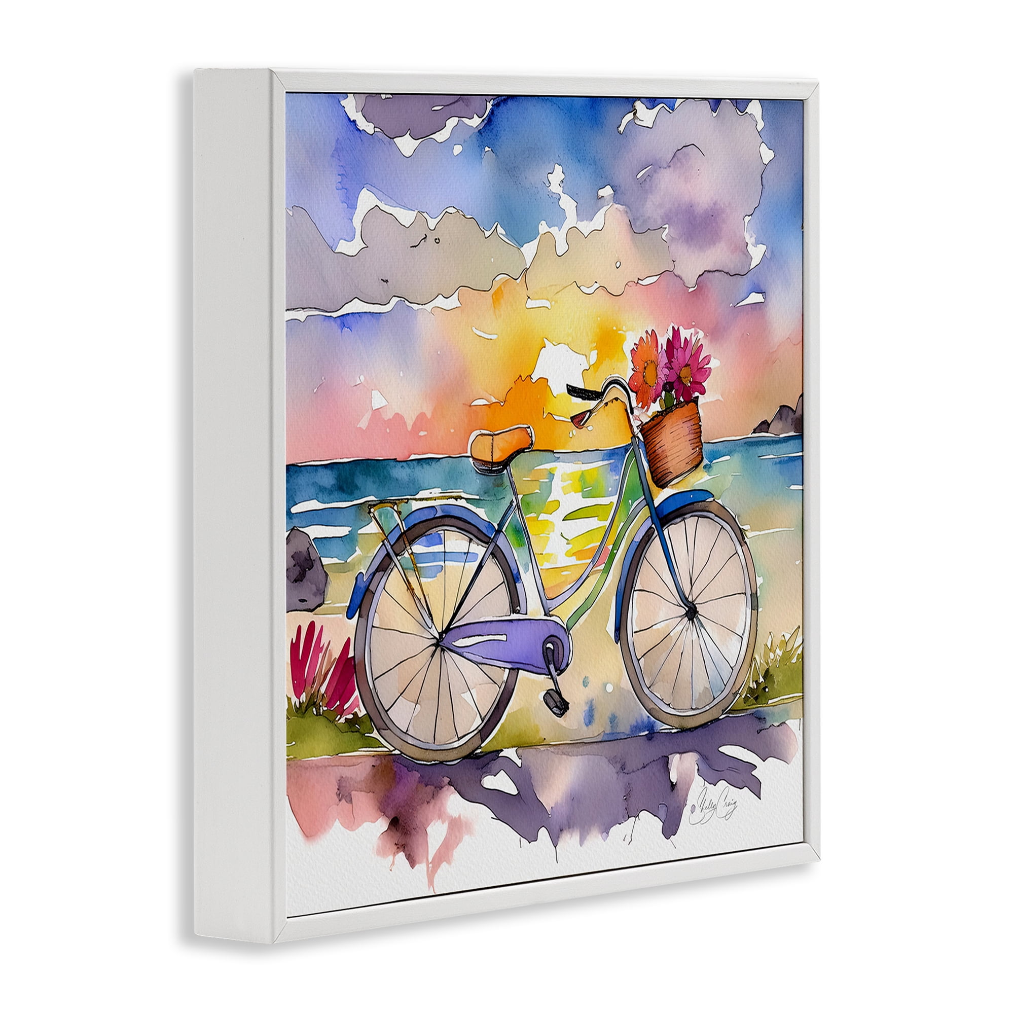 Stupell Industries Bicycle By The Seaside White Framed Giclee Art, design by Shelly Craig