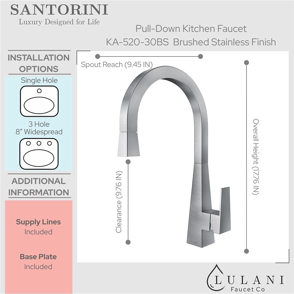 Lulani Santorini Stainless Steel 1-Handle Pull-Down Kitchen Faucet (No Spray Feature) - Brushed Stainless