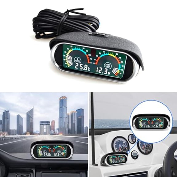 2-in-1 car LCD instrument digital fuel gauge 12-24V with 17mm for cars/trucks/RV