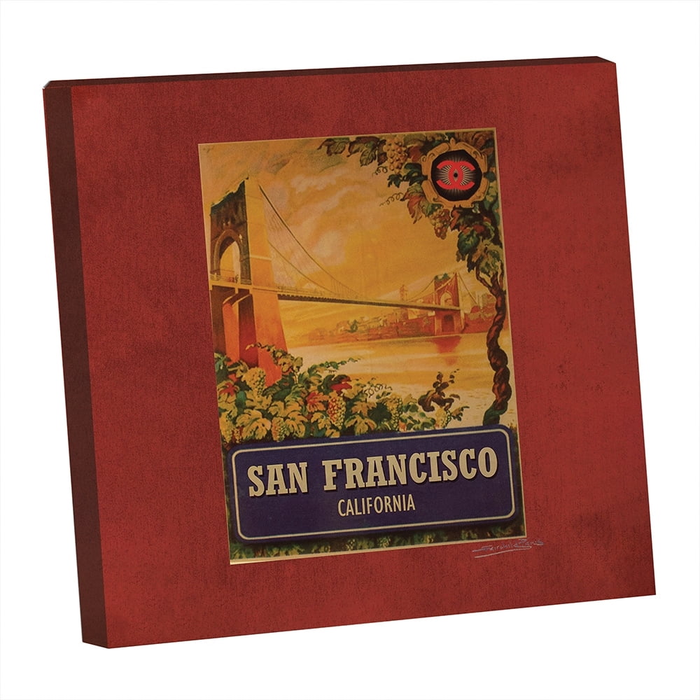VINTAGE DESIGNER SAN FRANCISCO BRIDGE - 14"x14" Canvas Artwork - Multi-Color 30 x 30