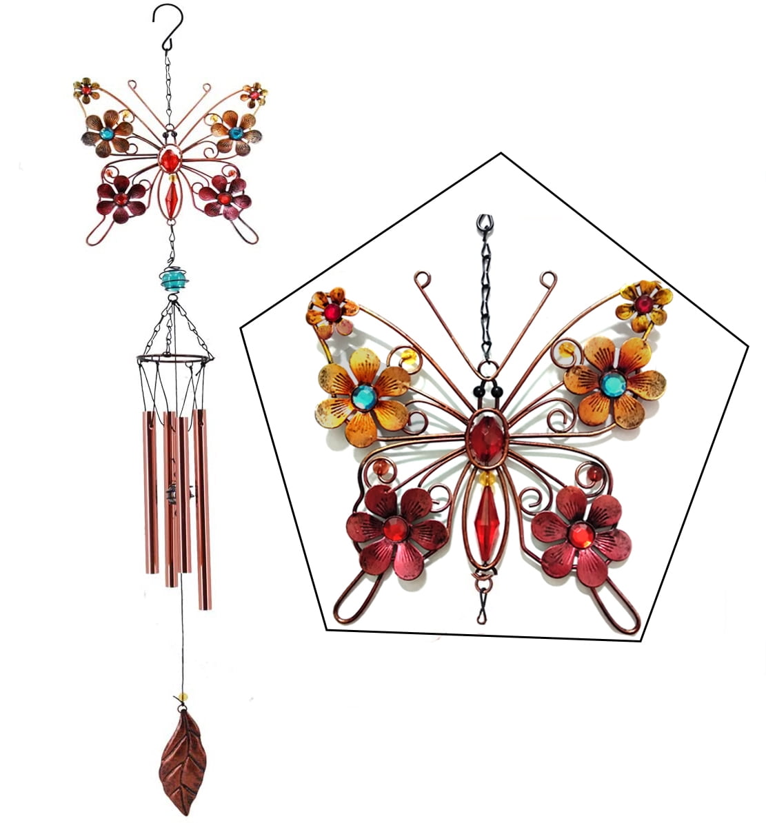Butterfly Wind Chimes Outdoor, 32''H Butterfly Garden Chimes, Portable