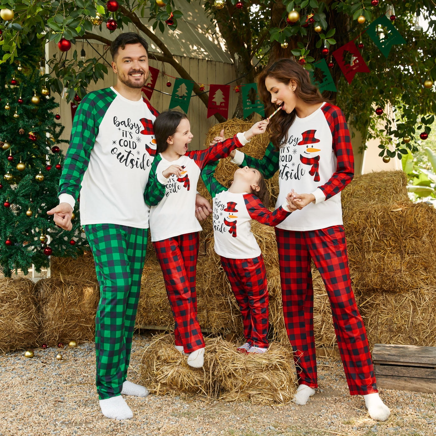 Christmas Snowman and Letter Print Family Matching Raglan Long-sleeve Pajamas Sets (Flame Resistant)