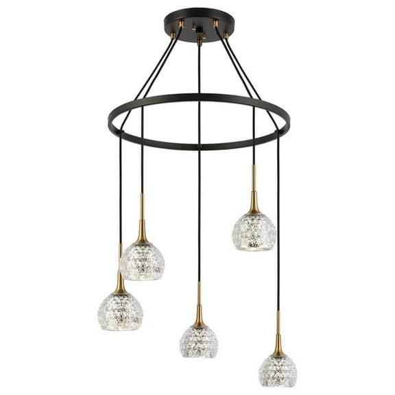 Woodbridge Lighting Bristol 5-Light Glass Chandelier in Brass/Bronze/Mercury