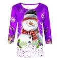 thumbnail image 4 of FcBaudy Hauts pour Femmes, Blouses & Chemises à Manches Longues Col Rond, Chemises pour Femmes Mode Décontractée Imprimé de Noël Col Rond T-shirt Manches 3/4 Blouse Femme Polyester Blouse, 4 of 5
