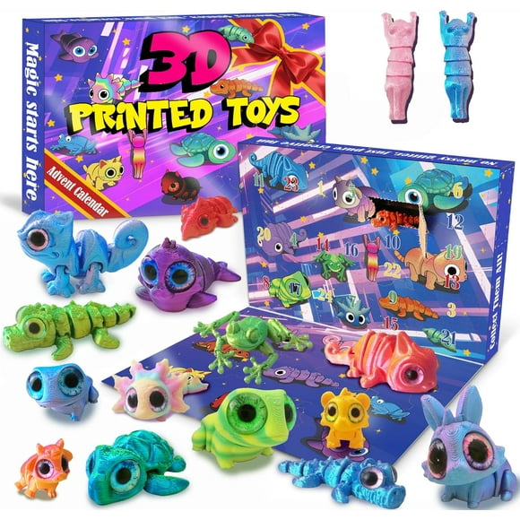 WJCA 3D Printed Animals Toys Mini Figures Cool Stuff Desk Pet, Christmas Advent Calendar For Kids, Birthday Gift For Boys And Girls, Party Favors Including Dragons, Axolotl, Rabbit, Turtle, Frog And M