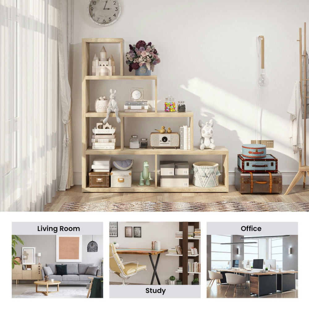 Demi Bonn 6 Cubes Ladder Shelf Corner, 4-Tier Bookshelf Storage Bookcase, Brown