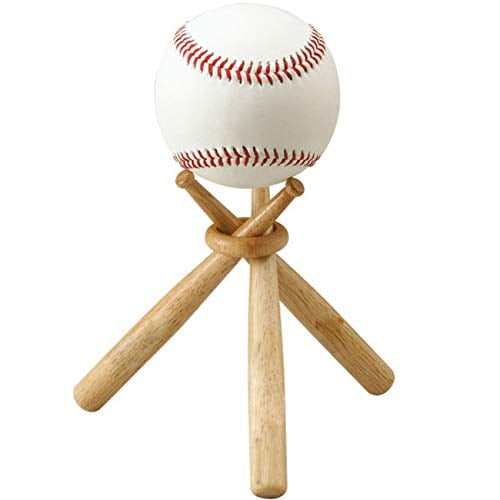 TIHOOD 2 Packs Wooden Baseball Display Stand Holder Consists of 3 Mini Baseball Bat
