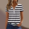 thumbnail image 5 of Guluxicc V Neck T Shirts for Women Short Sleeve Stripe Printed Half Zipper Cozy Fit Tops Spring Summer Womens Shirts, 5 of 6