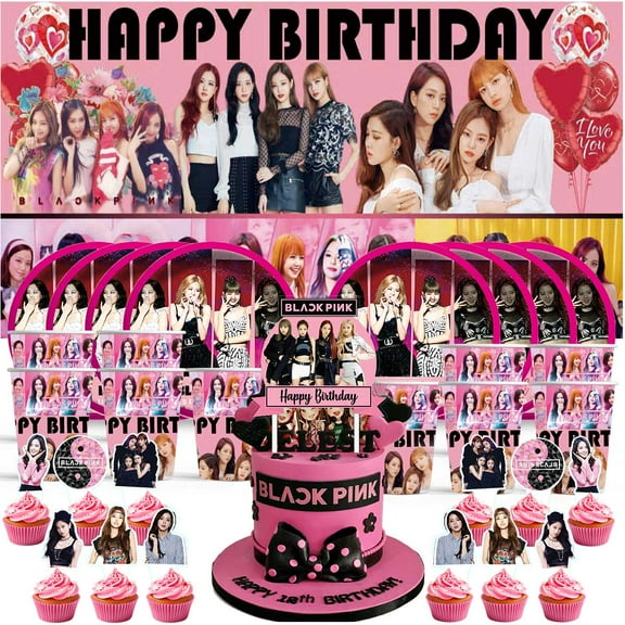 Blackpink Birthday Cups Party Supplies Decor Backdrop Paper Plates Fans Decorations Banner