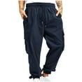 thumbnail image 2 of Baggy Cargo Pants for Men Multi Pockets Drawstring Elastic Waist Relaxed Tapered Leg Work Trousers Classic Solid Comfort Outdoor Jogger Hiking Pant, 2 of 7