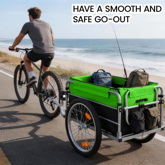 WGYPRIME Bike Cargo Trailer, Heavy Duty Bicycle Wagon Cart with Safe Hitch System, Removable Cover, Oxford Fabric and 20" Whee, Foldable Bike Trailer for Cycling Travel
