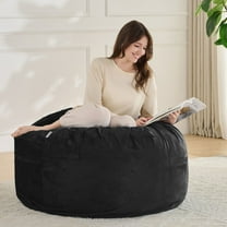 3FT Bean Bag Chair, Adults Foam Round Big Sofa Bean Bag for All Ages, Removable Velvet Cover, Black