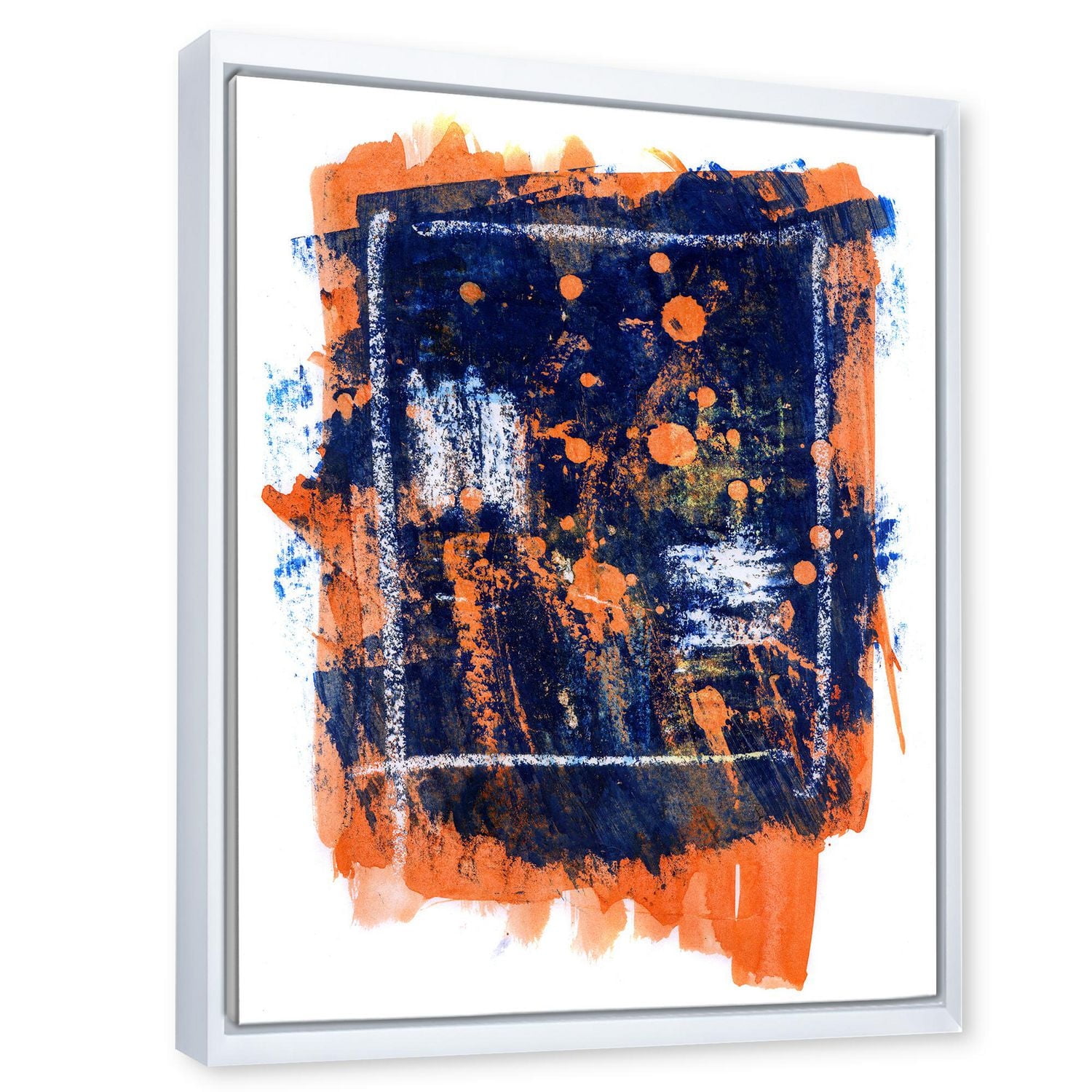 Designart Abstrait orange et bleu marine ART MURAL À CADRE FLOTTÉ