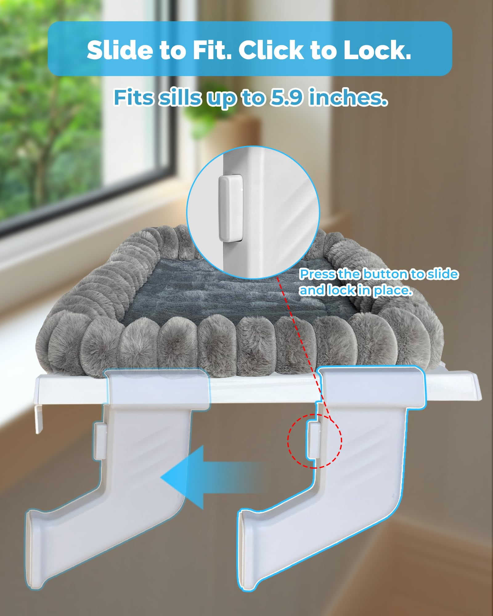 NRYDEPET Heavy-Duty Cat Window Perch – Soft Cozy Warm Plush Cover with Raised Edge, Durable Easy-Assemble Hammock for Large & Multiple Cats(L)