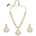 thumbnail image 5 of South Indian Bollywood Gold Plated Kundan White Stone Guttapusalu Pearl Bridal Long Necklace with Drop Earrings Jewelry Set, 5 of 7