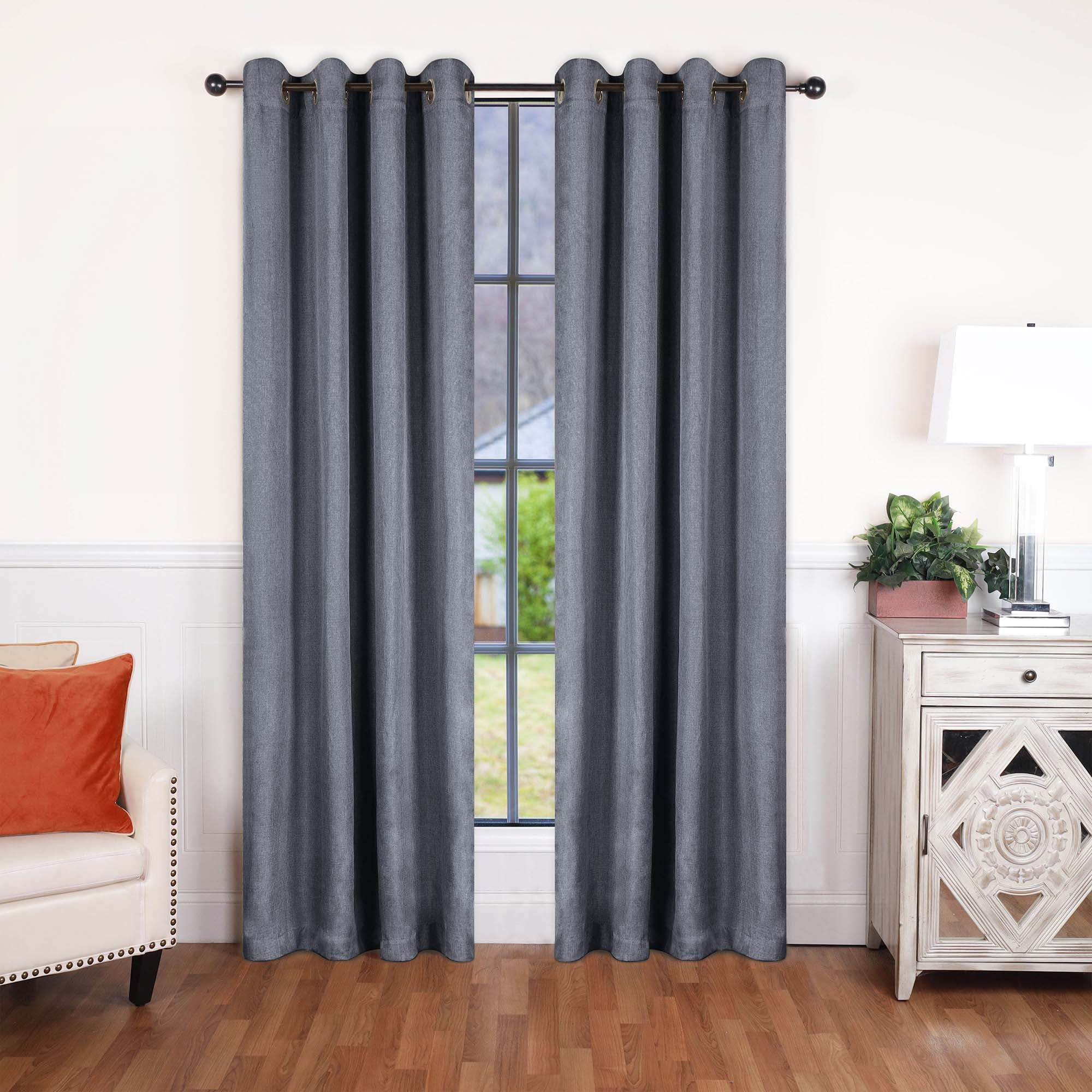 Superior Linen Blackout Curtains Set of 2, Grommet Header Curtain Panel Pair, Charcoal, 52"W x 108"L