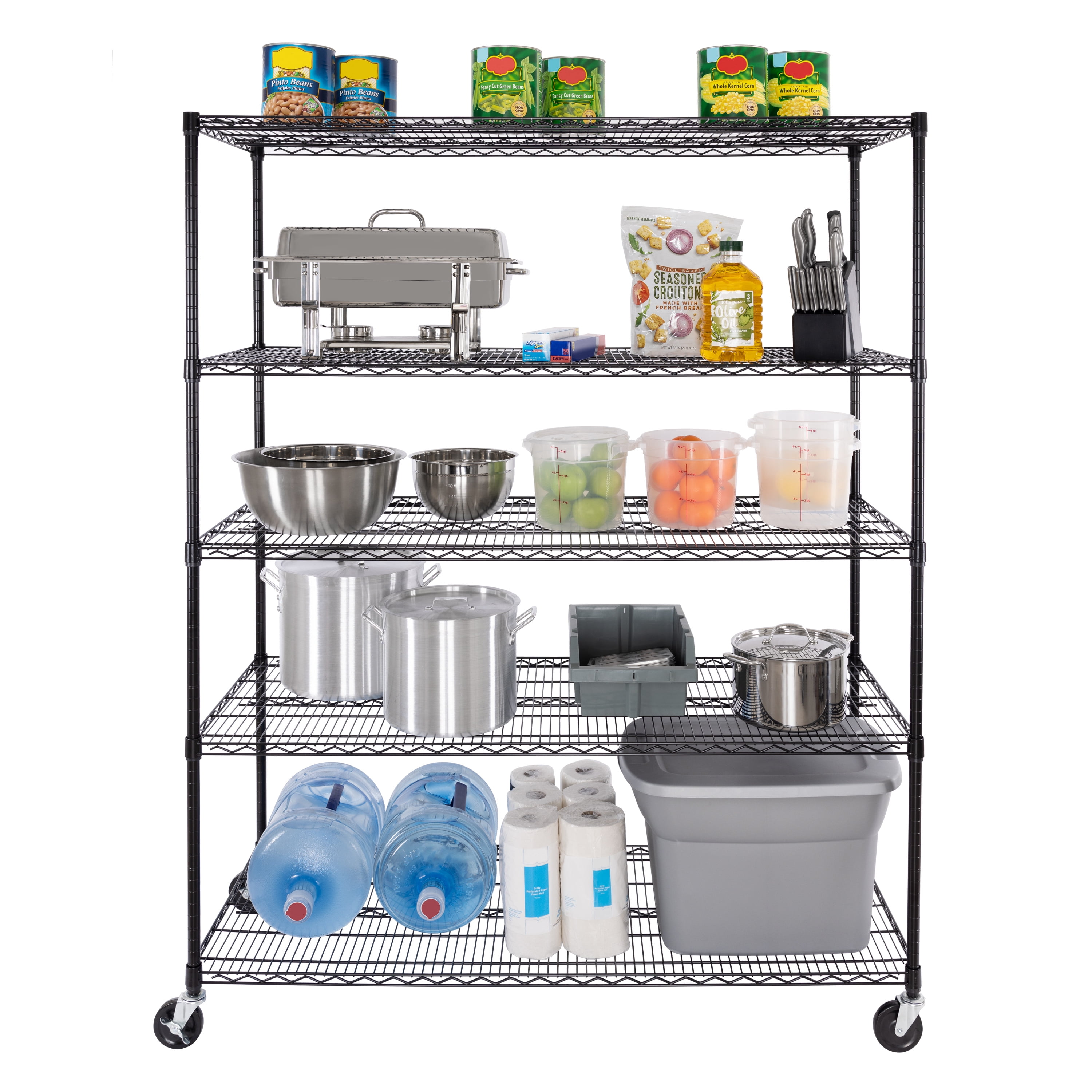 Seville Classics UltraDurable® 5-Tier NSF Steel Wire Shelving, 60" W x 24" D, Black