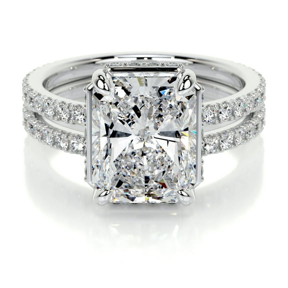 Edge Jewel 14K White Gold Plated Ring for Her - Radiant Cut 2.1 Ct Excellent Diamond Ring for Women - Eternity Style Diamond Ring for Her - Solitaire Ring with Accent Diamonds for Women