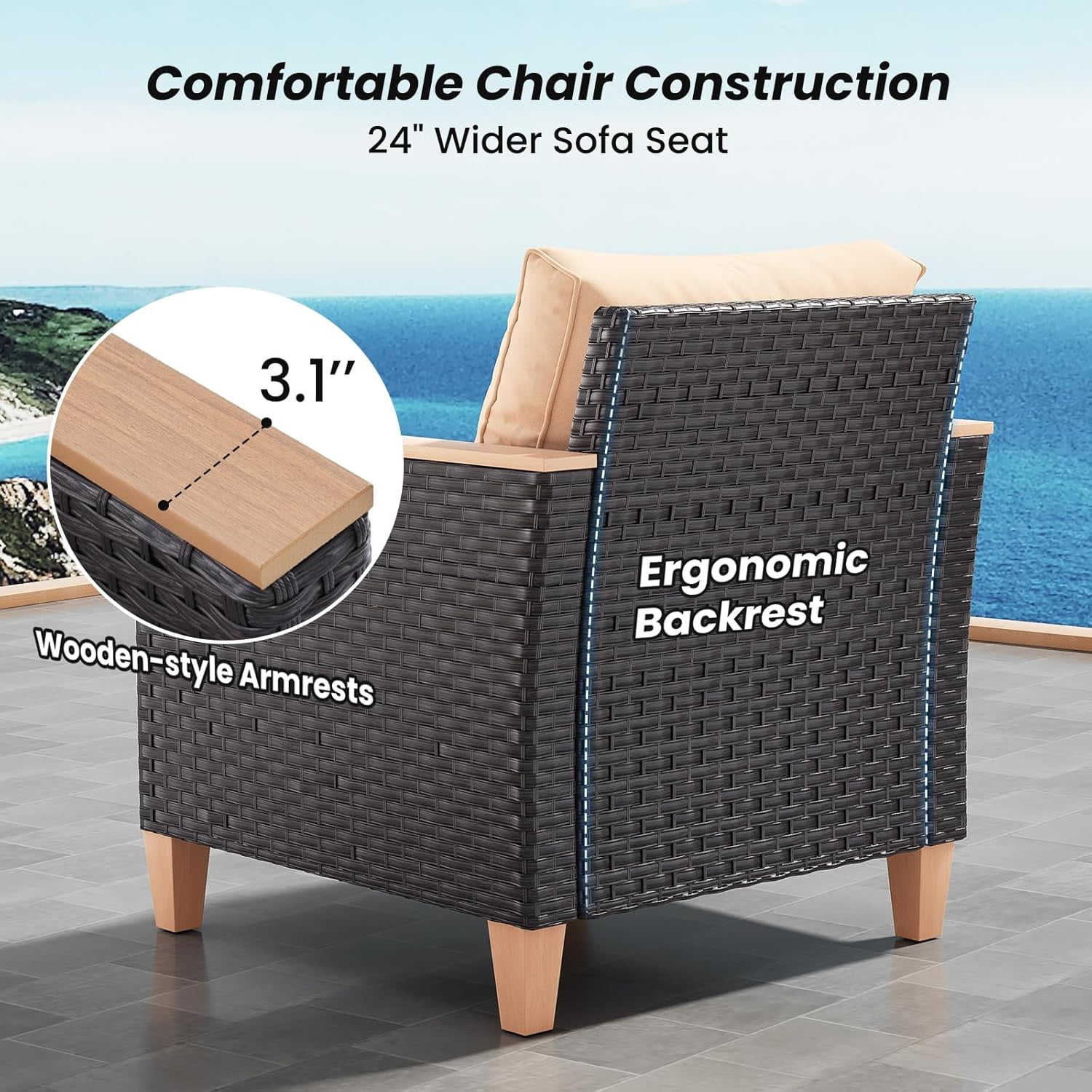 STARY Patio Furniture Set, 5 Piece Outdoor Sectional Furniture Set with Cushions, Wicker Patio Conversation Set Outdoor Sectional Sofa, All-Weather PE Rattan Sofa for Garden, Backyard and Poolside