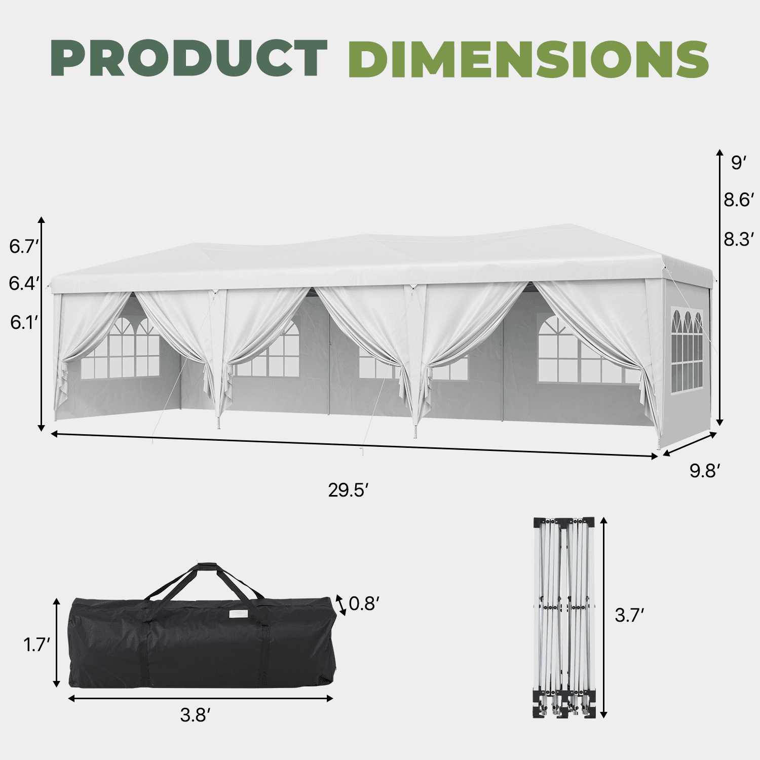 BaPiPro 10'x30' Pop up Canopy Tent, Folding Outdoor Party Event Tent with 8 Removable Sidewalls, 5 Windows, Portable Instant Shelter Canopy Gazebo, White