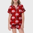 thumbnail image 2 of Likimi Child Kids Girls Halloween Pajamas Set Short Sleeve Hallowmas Pumpkin Print Lapel Button Down Pjs Tops With Shorts For Party Casual Sleepwear, 2 of 4