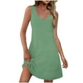 thumbnail image 2 of Nmnitkp Summer Dresses for Women 2025 Sleeveless Tank Dress Crewneck Solid Color Basic A Line Casual Short Mini Dresses with Pockets Green,2XL, 2 of 7