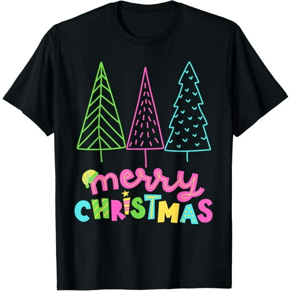 Merry Christmas Bright Tree Neon Happy Holidays T-Shirt