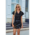 thumbnail image 4 of Blusa Informal de Seda para Mujer, Elegante, de Negocios, con Mangas con Volantes, Cuello en V, Plisada, Color Negro, Talla S, 4 of 8
