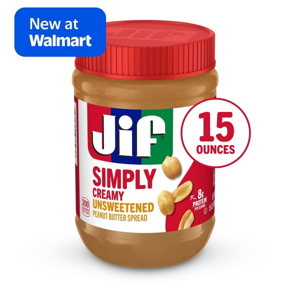 Jif Simply Creamy Peanut Butter Spread, Unsweetened, 15-oz Jar