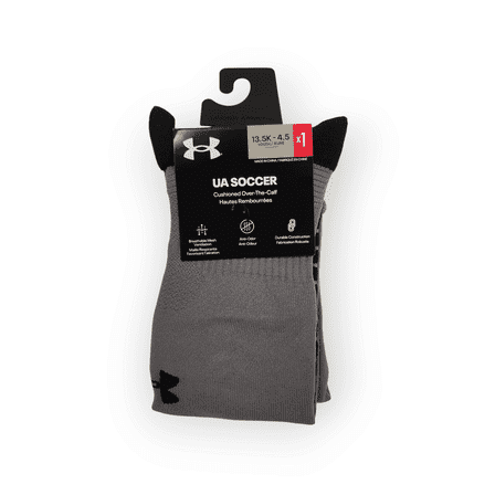 UA Soccer Cushioned OTC Youth Socks 13.5-4.5 Grey