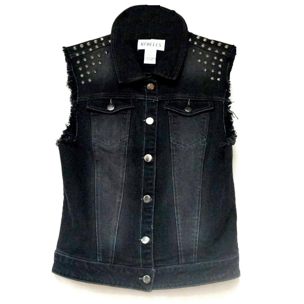 black denim motorcycle vest