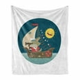 thumbnail image 1 of Cartoon Soft Flannel Fleece Throw Blanket, Wolf Captain Sailing into the Ocean Nautical Themed with Laughing Sun, Cozy Plush for Indoor and Outdoor Use, 60" x 80", Multicolor, by Ambesonne, 1 of 6