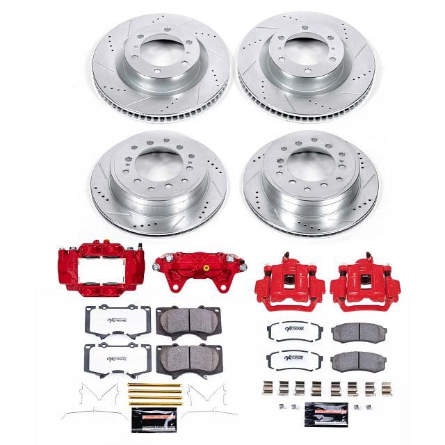 PowerStop Front and Rear Z36 Truck & Tow Brake Pad and Rotor Kit with Red Powder Coated Calipers Fits: LEXUS TOYOTA Select Models KC5874A-36