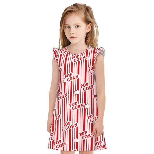 Fotbe Popcorn 1 Vestido de Dormir para Niñas de 3 a 10 Años, Mangas Cortas, Estilo Princesa, Pijama Camisón con Mangas Voladas-Large