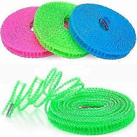 3 Piece Adjustable Portable Clothesline for Camping Travel Home Use Windproof Fence Clothesline (Green, Pink. Blue)-5M