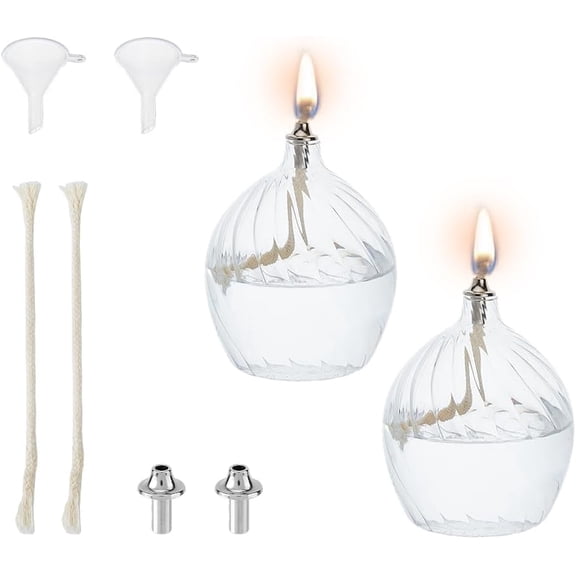 2 Sets Clear Glass Oil Lamp 3.8x3.1inch Rustic Oil Lamp Lantern Chamber Oil Lamps Kerosene Lamp with Cotton Wick for Indoor Use Home Decor Lighting