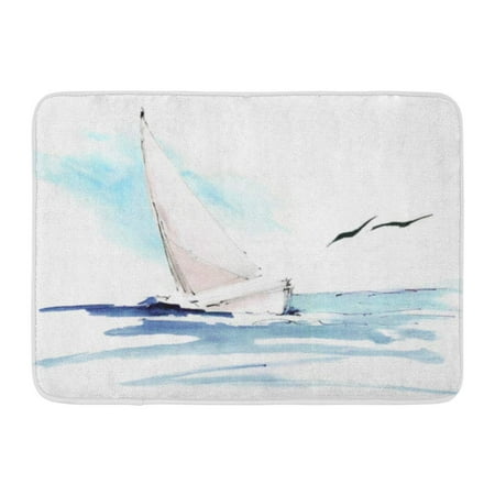 Colorful Sailboat Paintings KDAGR Blue Painting Yacht in Sea Seagulls Colorful Watercolor Hand Lllustration Sail Boat Ocean Doormat Floor Rug Bath Mat 23.6x15.7 inch ()